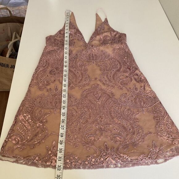 Free People Cream and Rose Gold Pink Night Shimmers Sequin Mini Dress Size 2 - Picture 11 of 13
